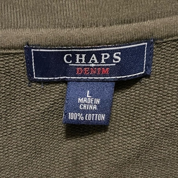 CHAPS Button Down Short Sleeve Sweater Olive Size L - Picture 3 of 3
